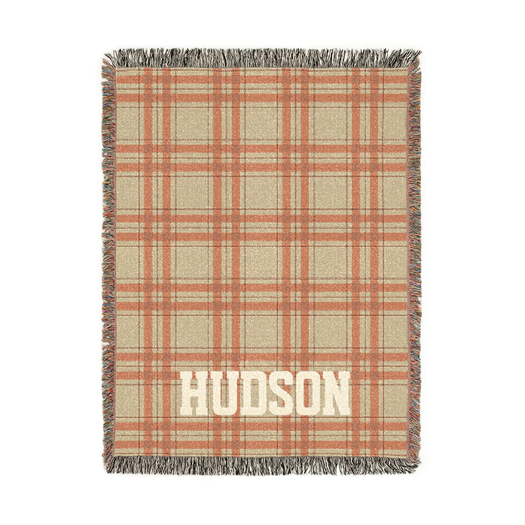 Personalized Plaid Woven Blanket — Custom Name Throw for Cozy Home, Cabin, or Gift