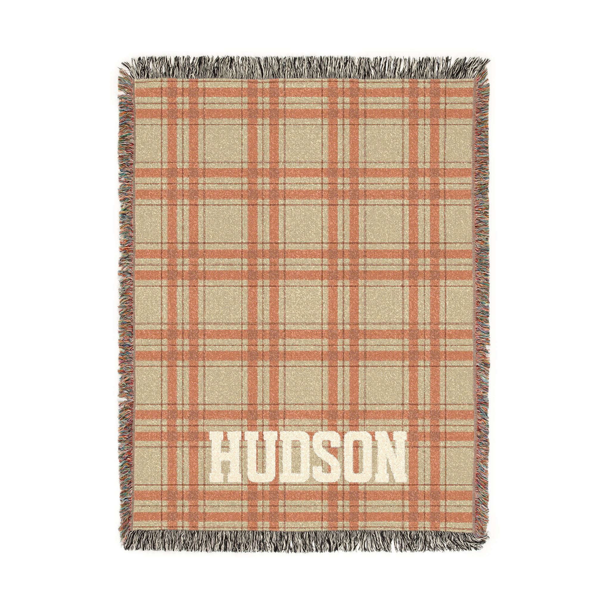 Personalized Plaid Woven Blanket — Custom Name Throw for Cozy Home, Cabin, or Gift
