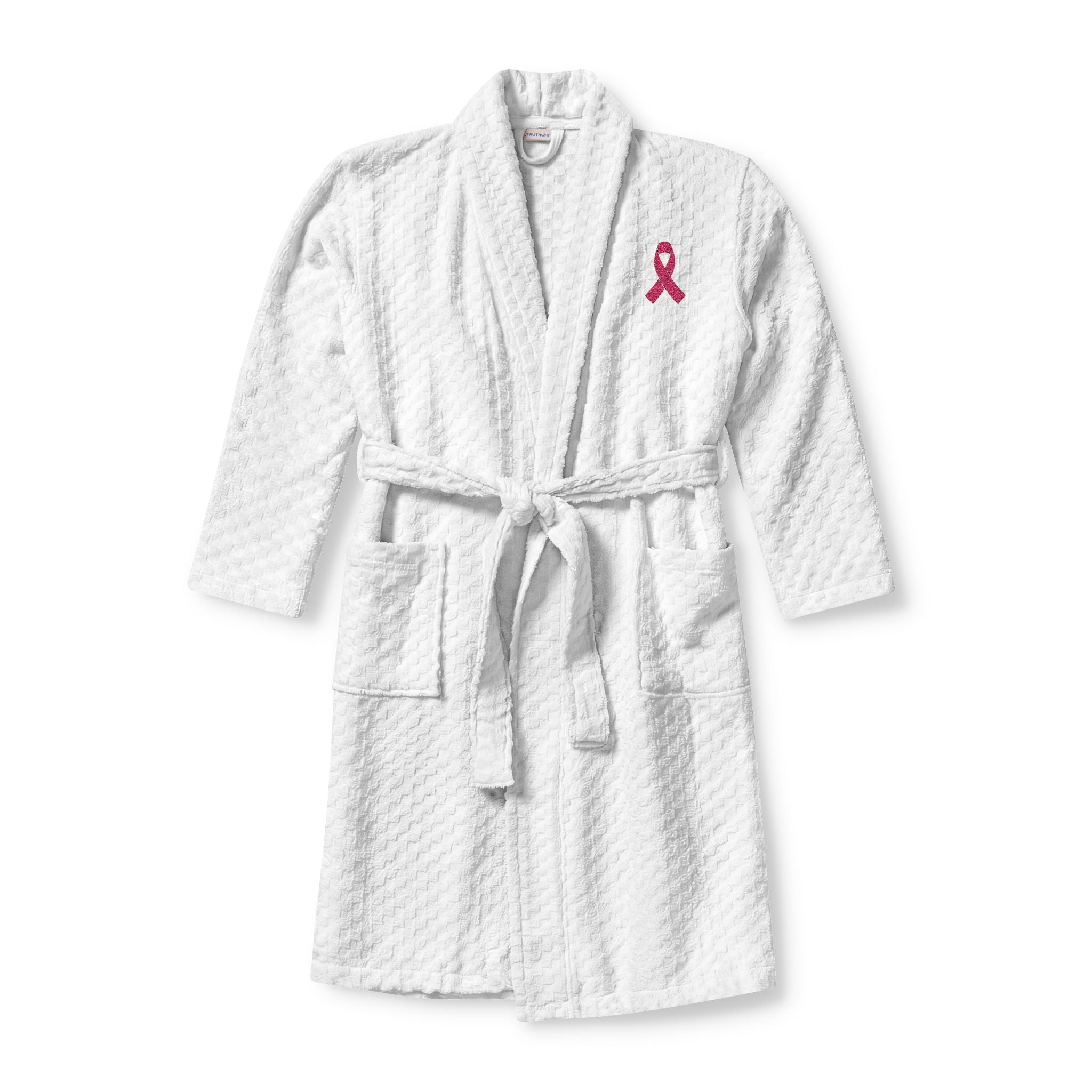 Breast Cancer Awareness Ribbon Embroidered Terry Bathrobe