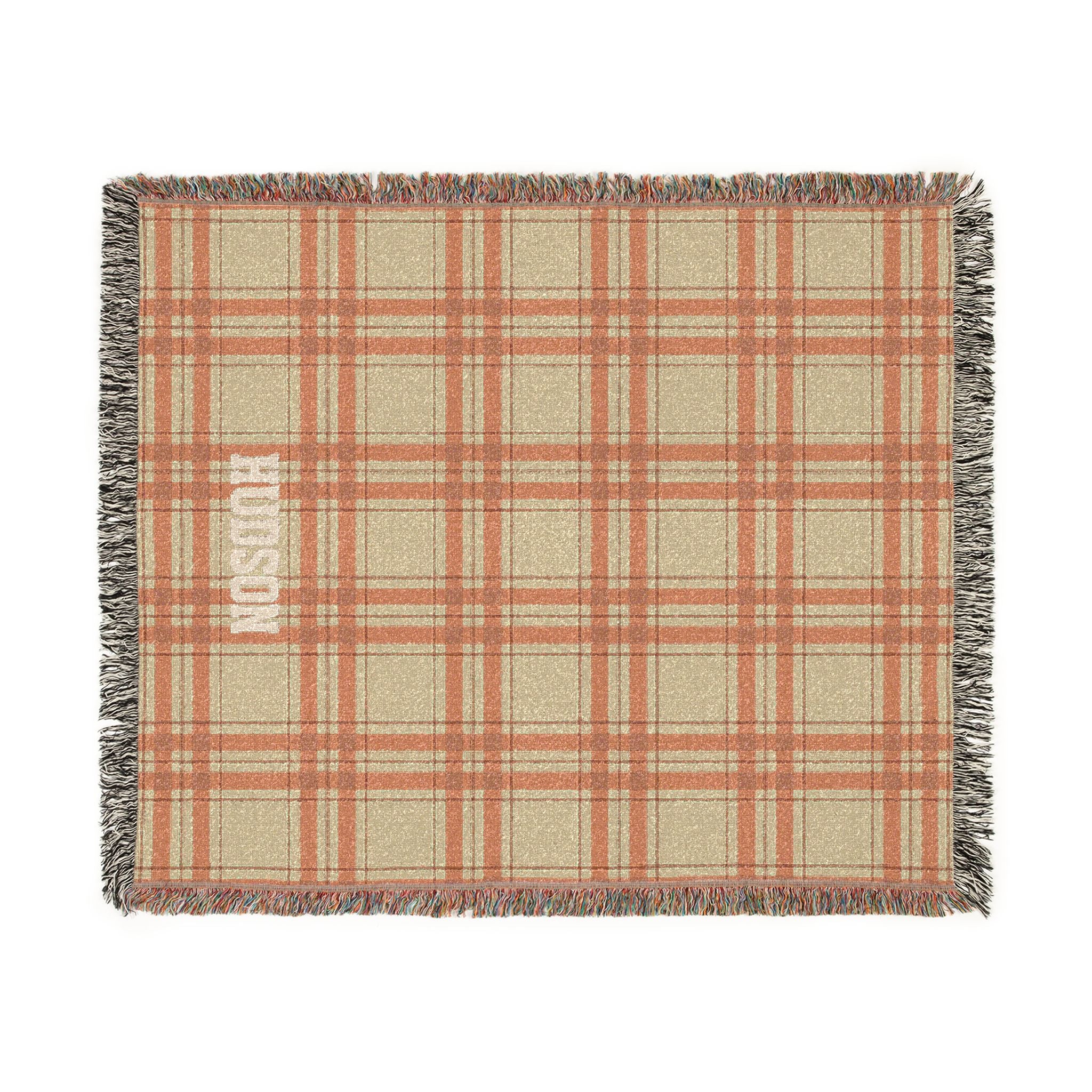Personalized Plaid Woven Blanket — Custom Name Throw for Cozy Home, Cabin, or Gift