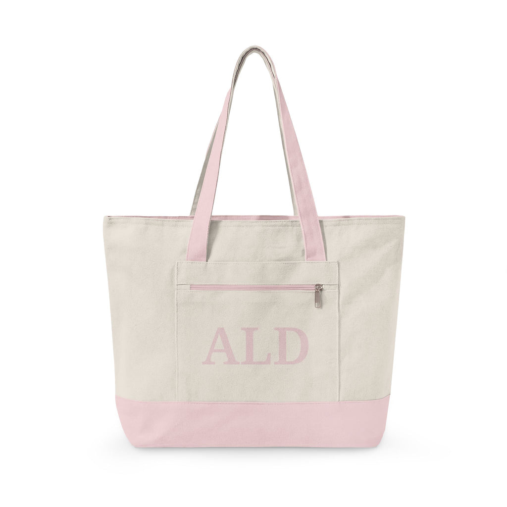 Monogram Canvas Tote Bag – Zippered Canvas Tote with Front Pocket (Personalized ALD)
