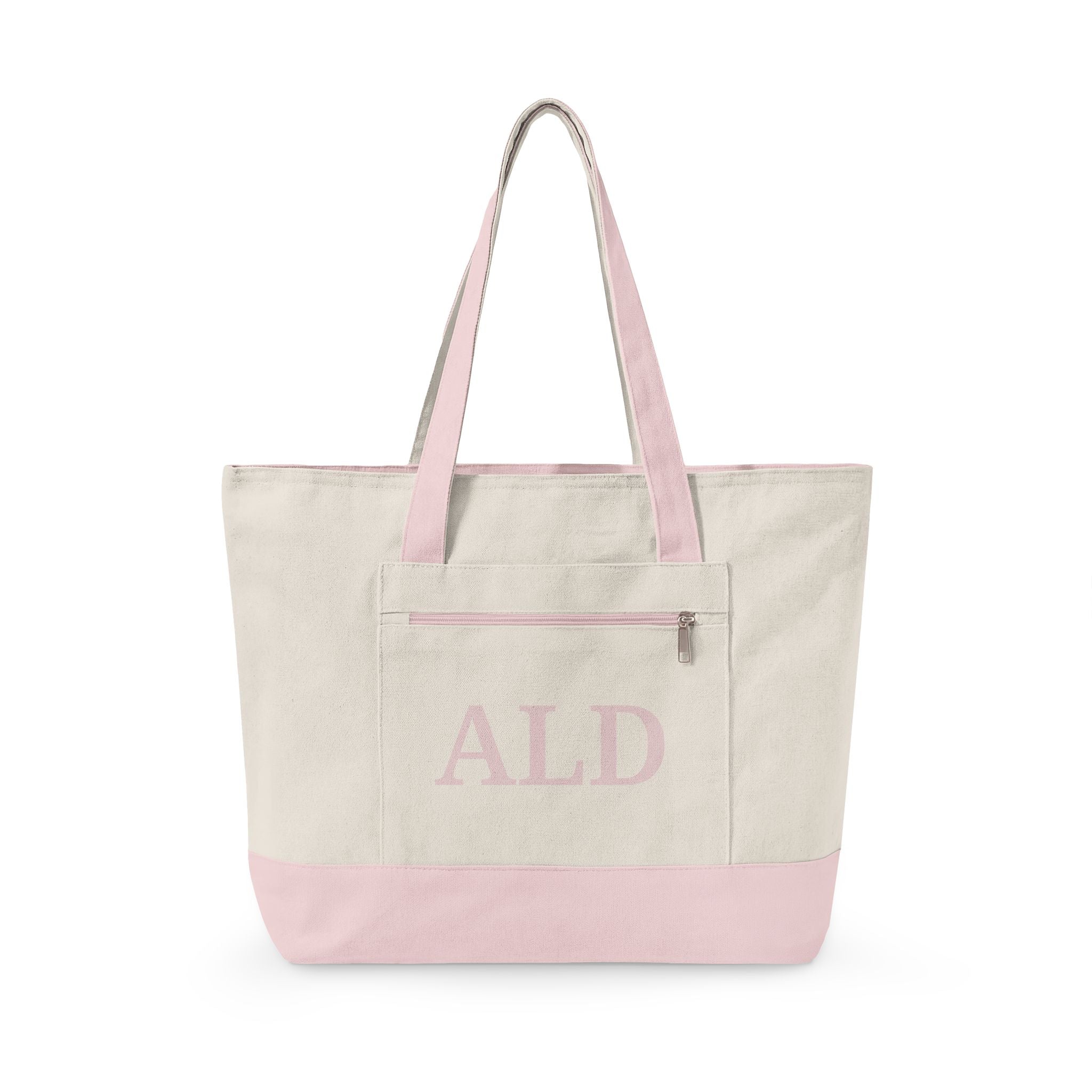 Monogram Canvas Tote Bag – Zippered Canvas Tote with Front Pocket (Personalized ALD)