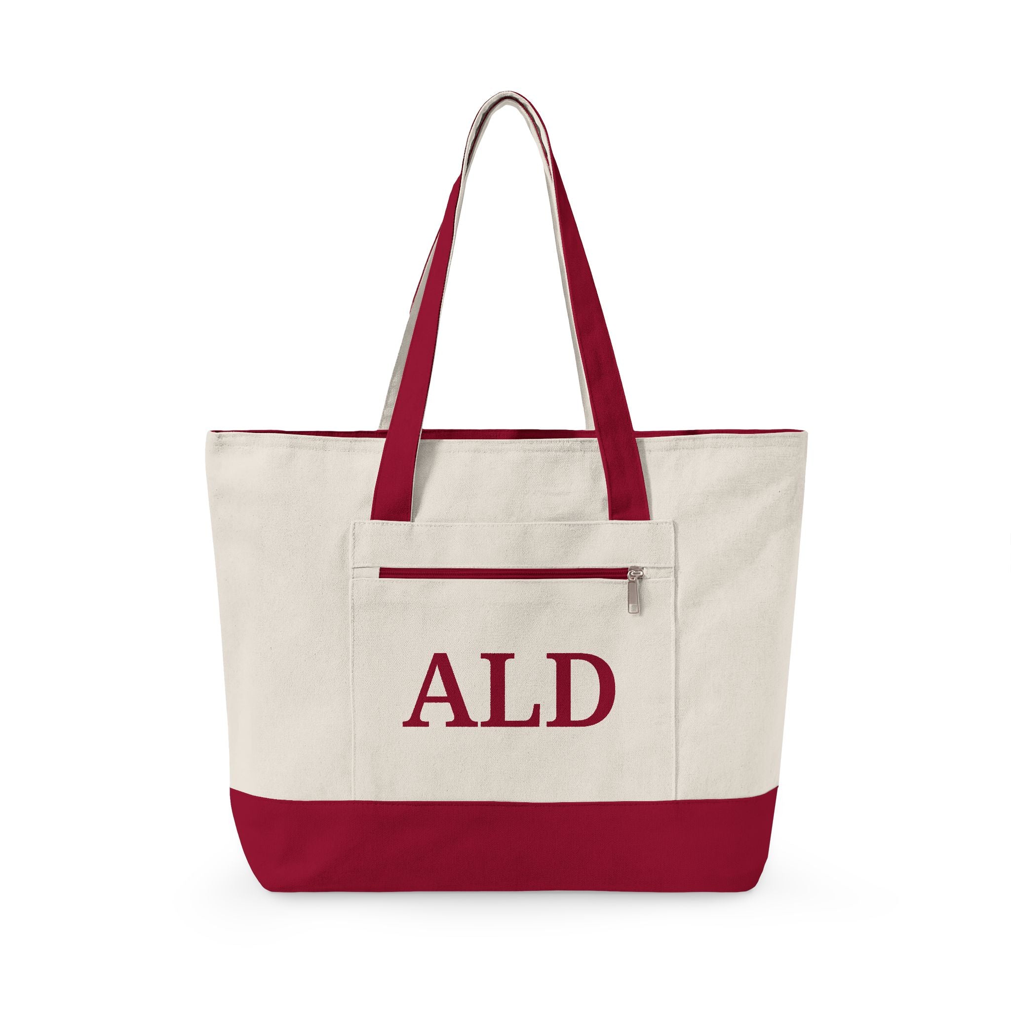 Monogram Canvas Tote Bag – Zippered Canvas Tote with Front Pocket (Personalized ALD)
