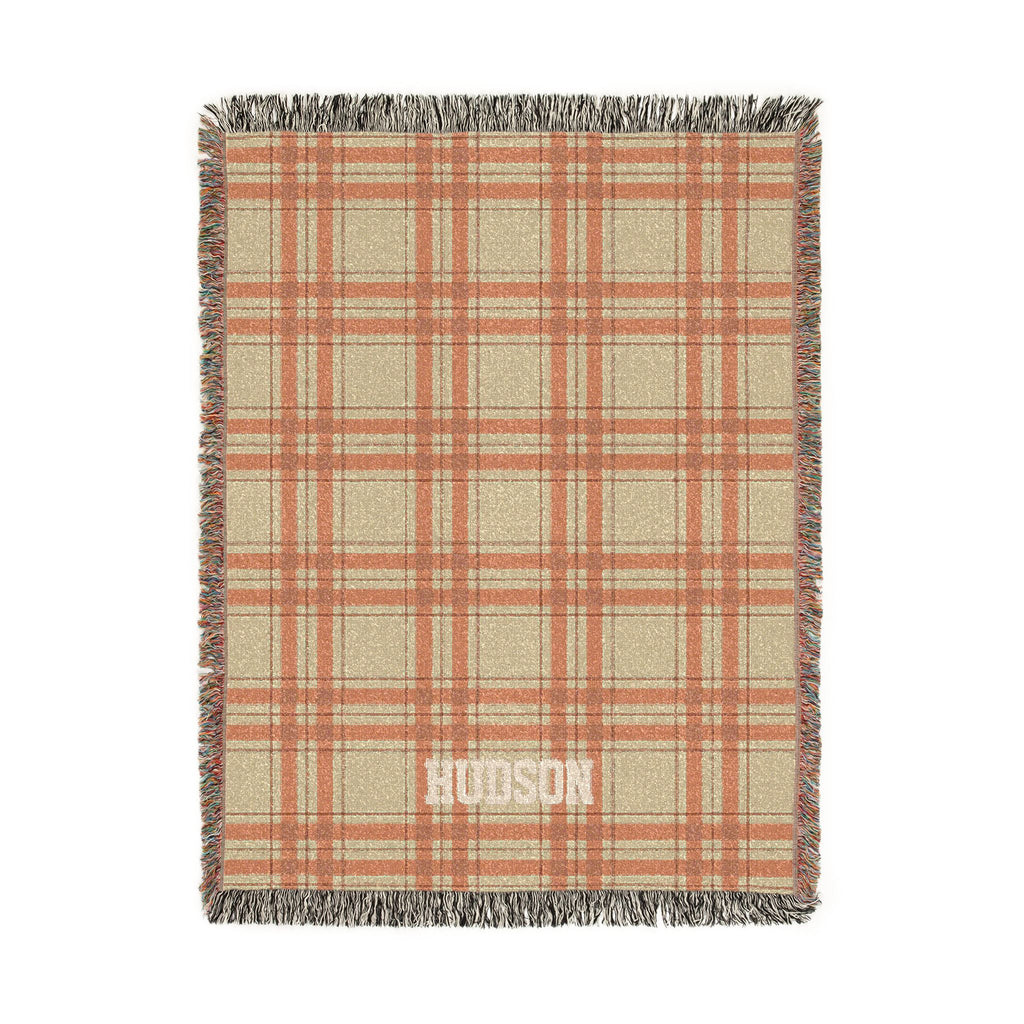 Personalized Plaid Woven Blanket — Custom Name Throw for Cozy Home, Cabin, or Gift