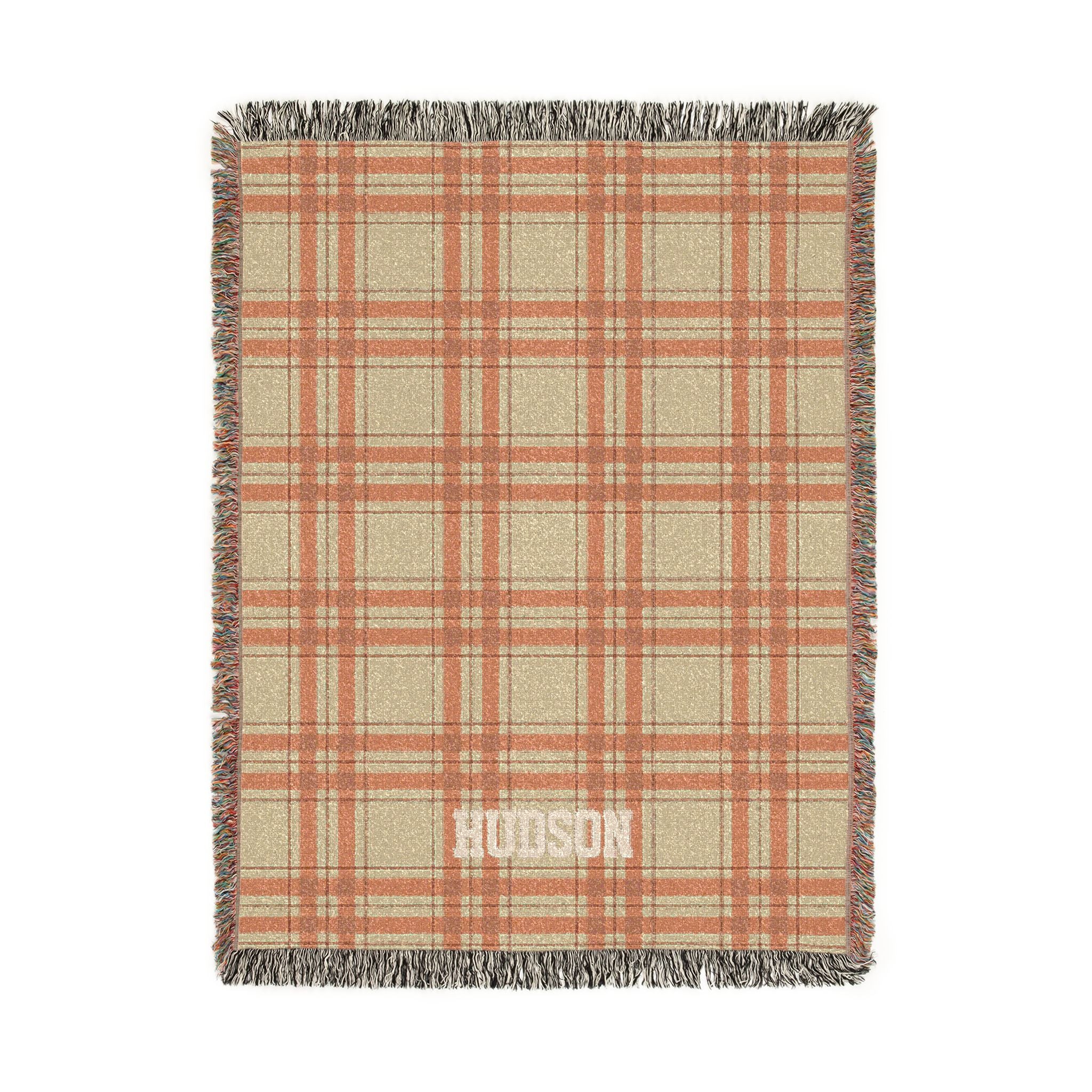 Personalized Plaid Woven Blanket — Custom Name Throw for Cozy Home, Cabin, or Gift