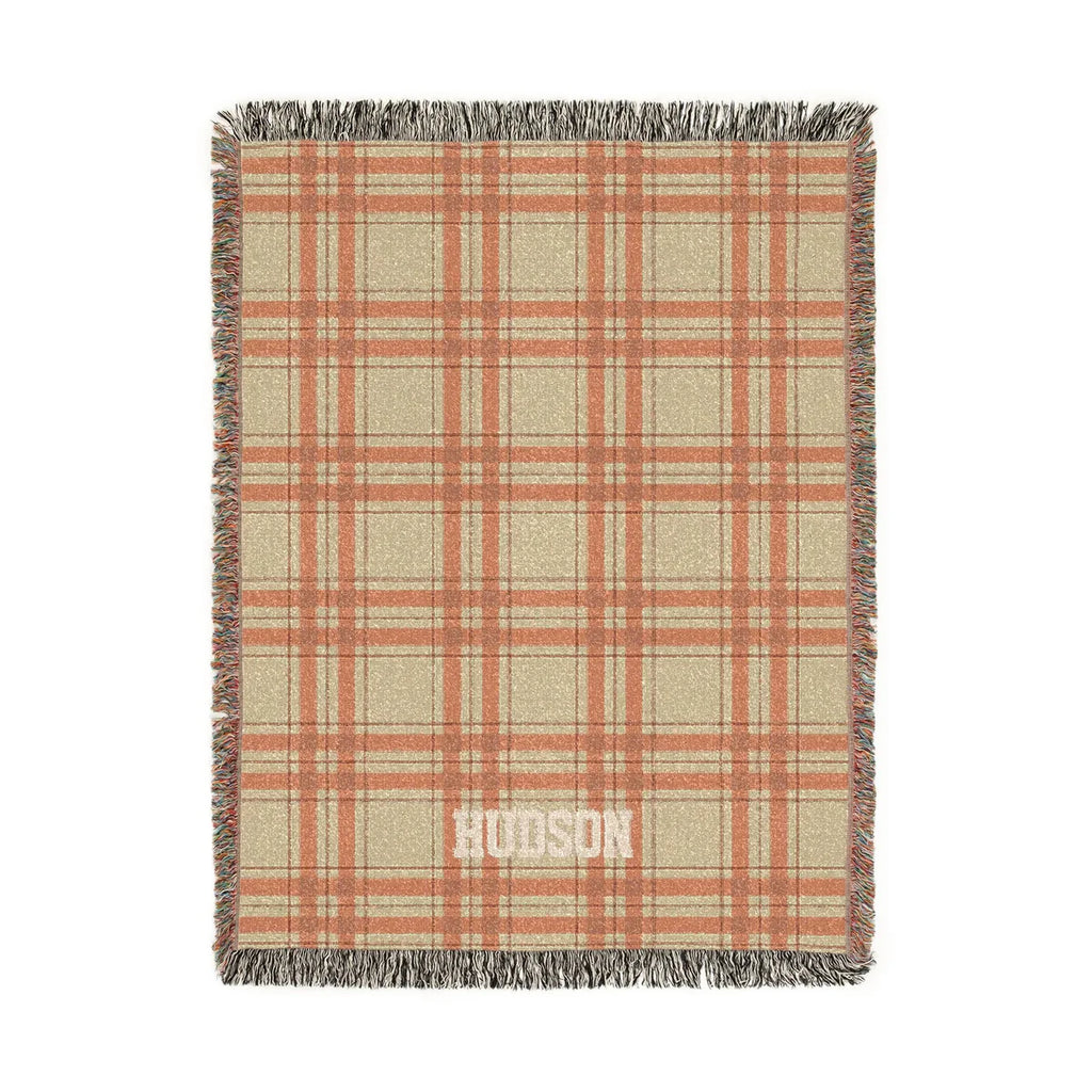 Personalized Plaid Woven Blanket — Custom Name Throw for Cozy Home, Cabin, or Gift