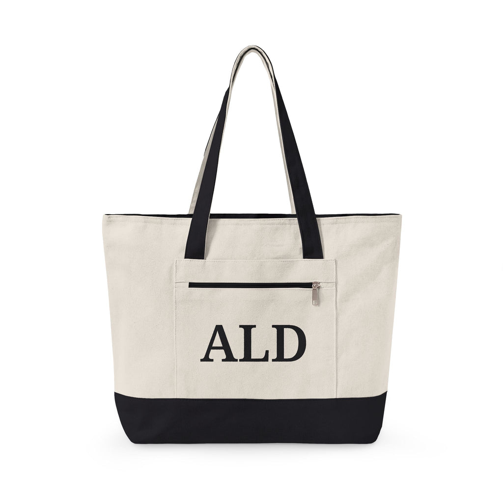 Monogram Canvas Tote Bag – Zippered Canvas Tote with Front Pocket (Personalized ALD)