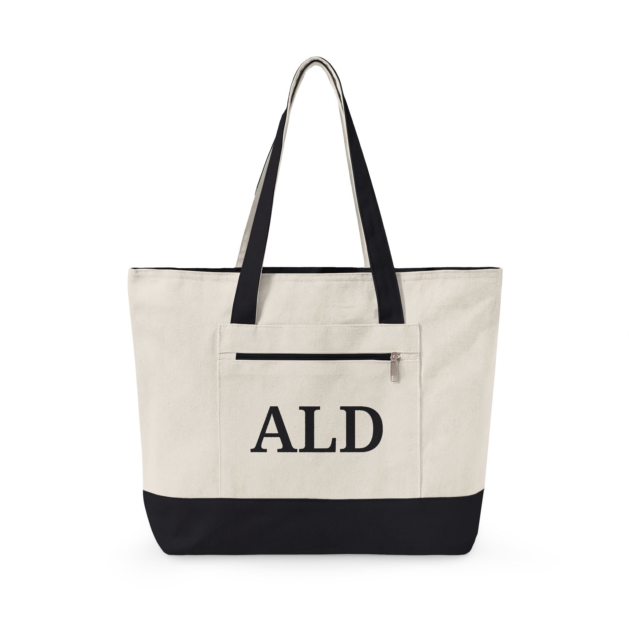 Monogram Canvas Tote Bag – Zippered Canvas Tote with Front Pocket (Personalized ALD)