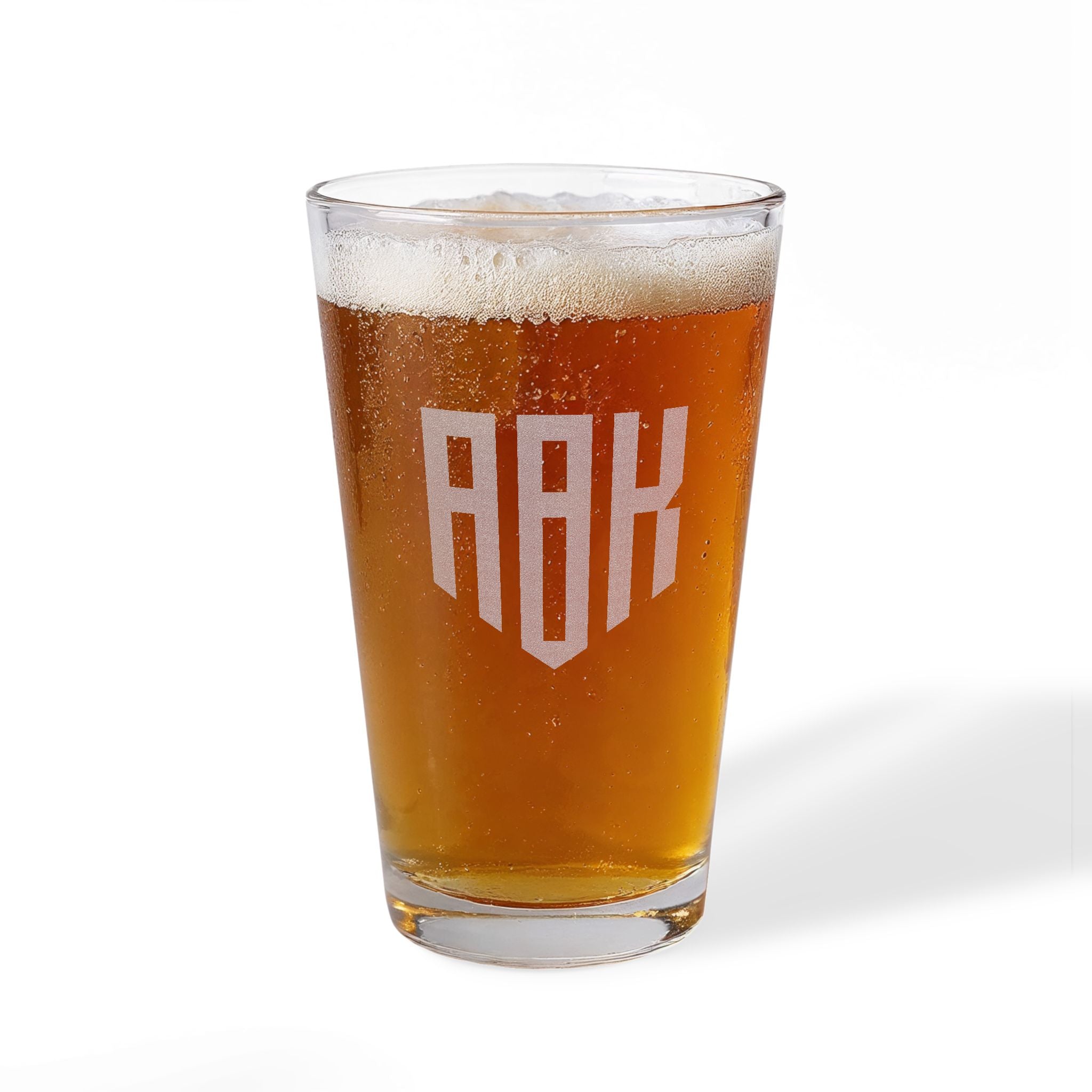 Engraved Shield Monogrammed Pint Glass - Custom Beer Glass
