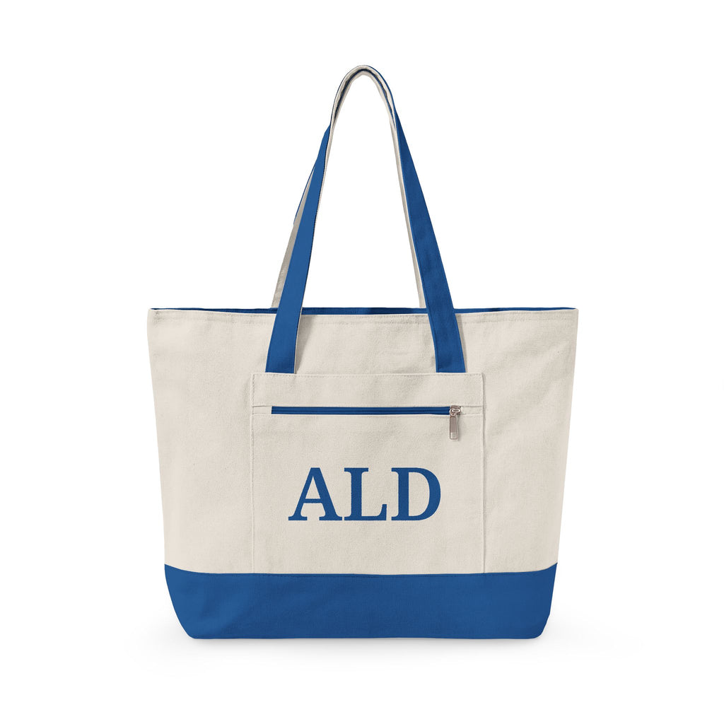 Monogram Canvas Tote Bag – Zippered Canvas Tote with Front Pocket (Personalized ALD)