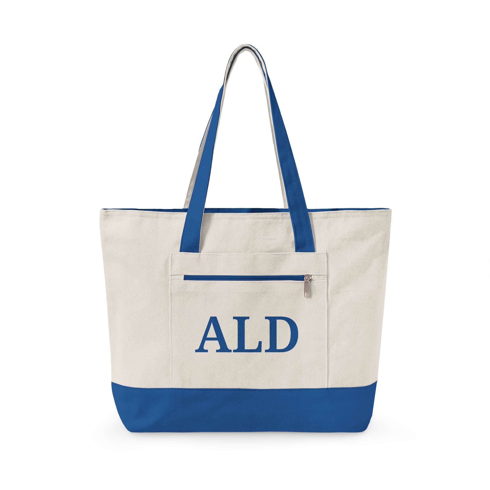 Monogram Canvas Tote Bag – Zippered Canvas Tote with Front Pocket (Personalized ALD)