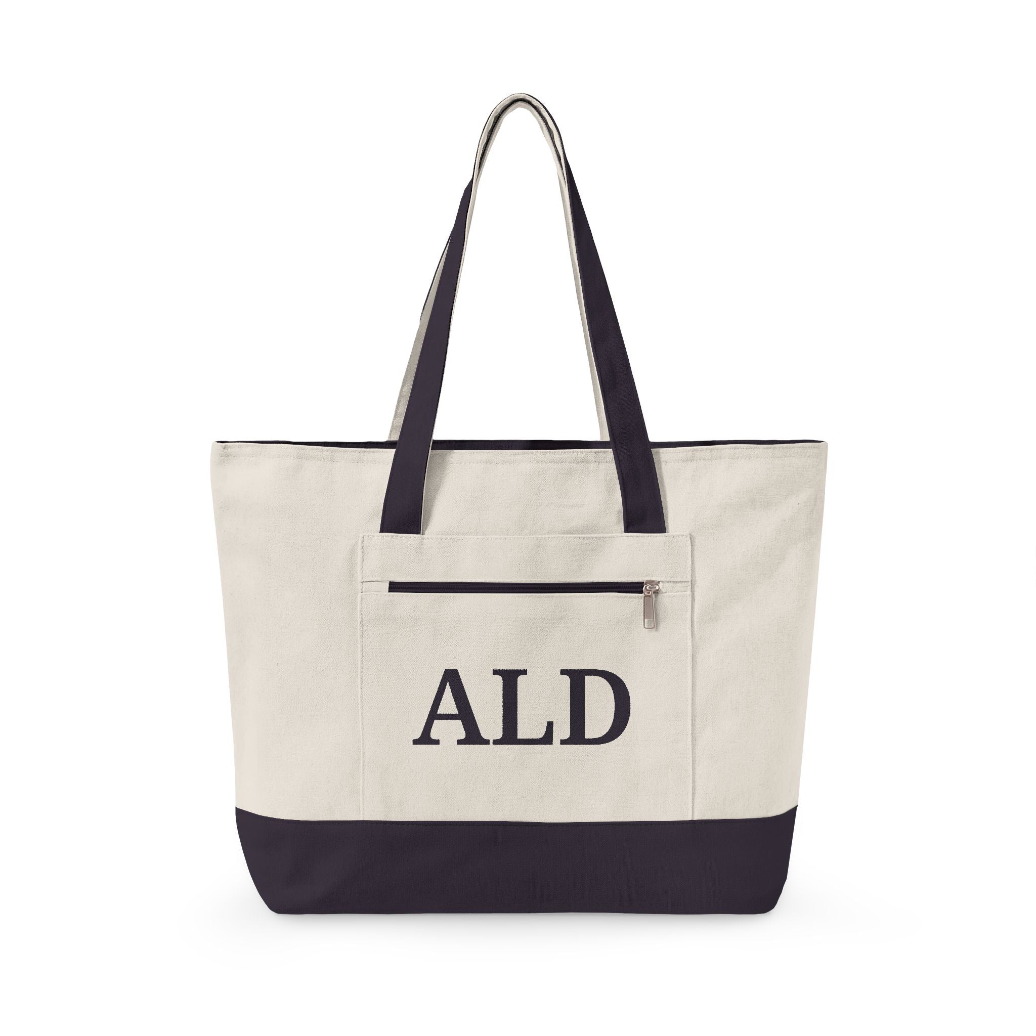 Monogram Canvas Tote Bag – Zippered Canvas Tote with Front Pocket (Personalized ALD)