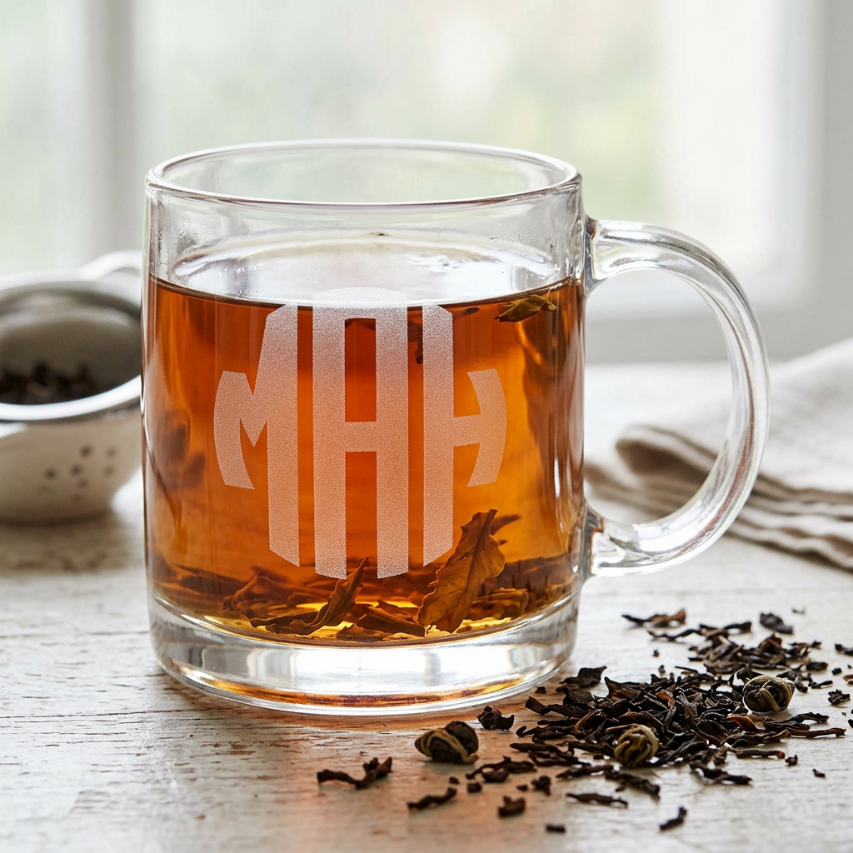Engraved Glass Coffee Mug — Clear Personalized Tea & Coffee Cup