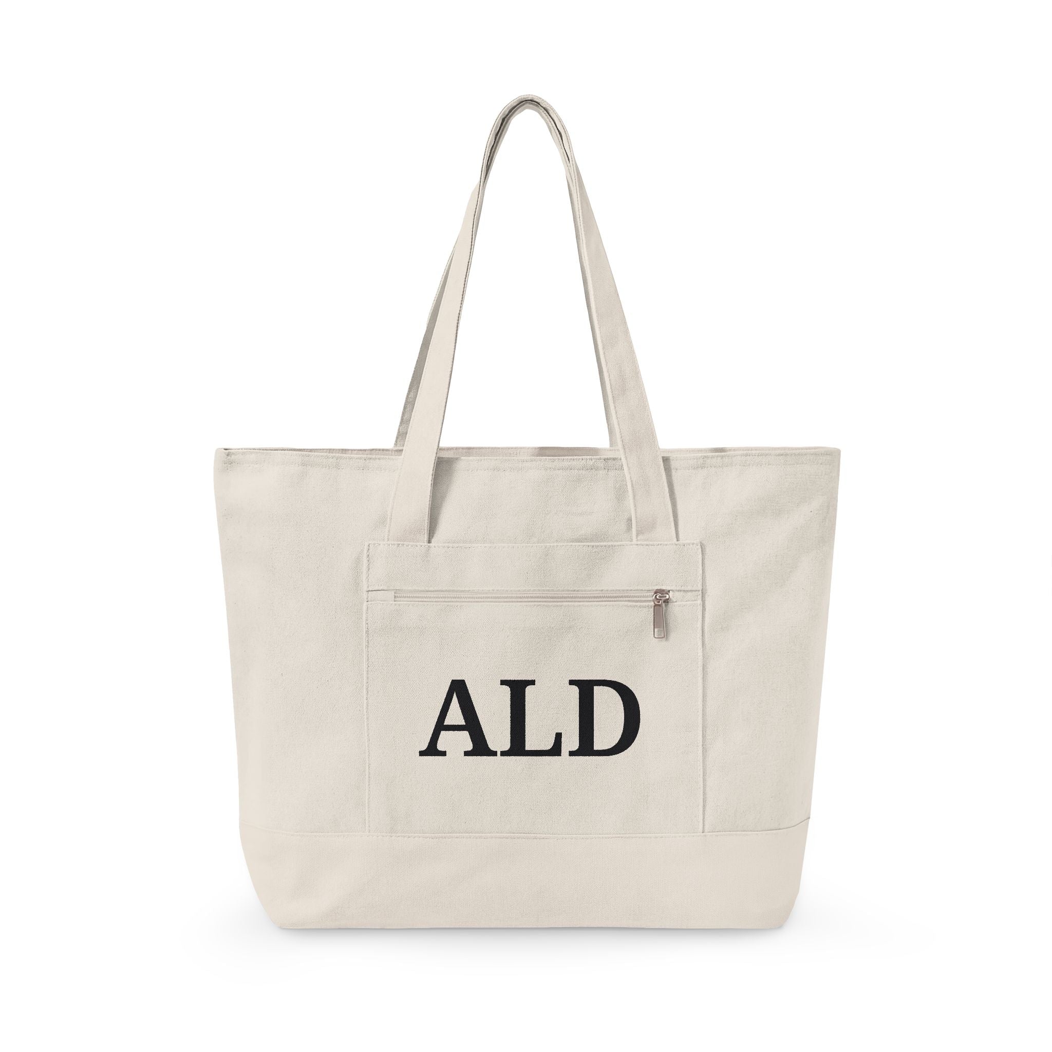 Monogram Canvas Tote Bag – Zippered Canvas Tote with Front Pocket (Personalized ALD)