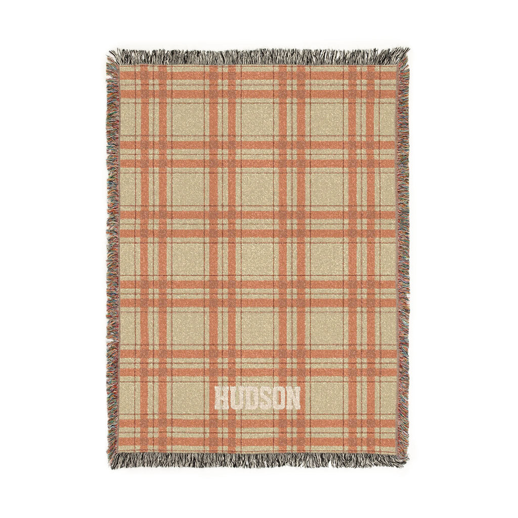 Personalized Plaid Woven Blanket — Custom Name Throw for Cozy Home, Cabin, or Gift