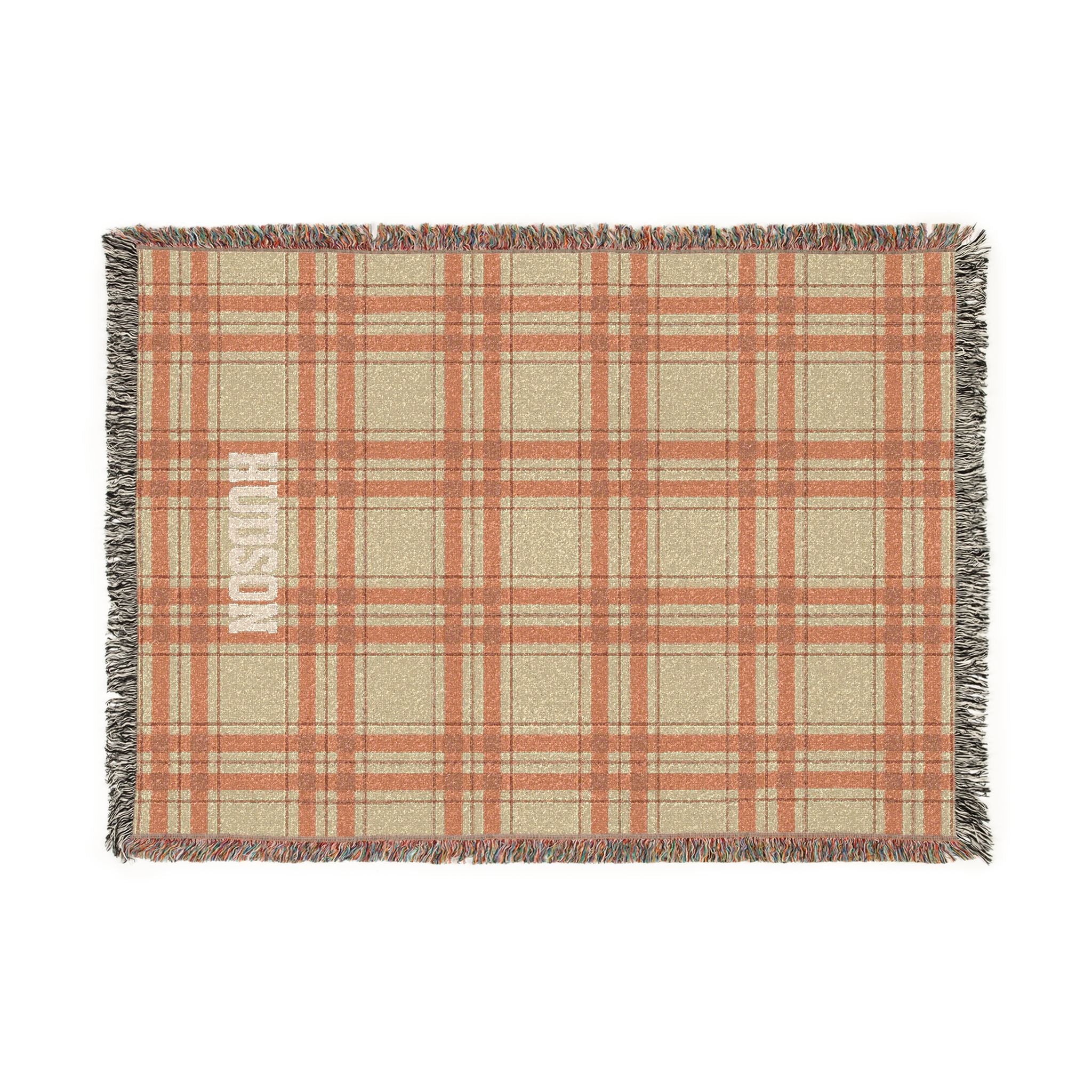 Personalized Plaid Woven Blanket — Custom Name Throw for Cozy Home, Cabin, or Gift