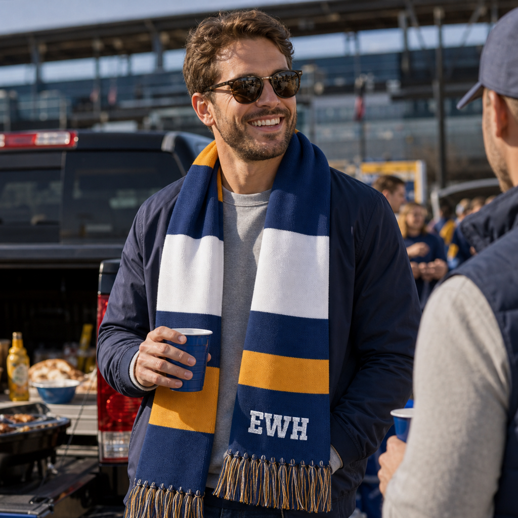 Embroidered Striped Spectator Scarf — Custom Monogram Team Gameday Scarf