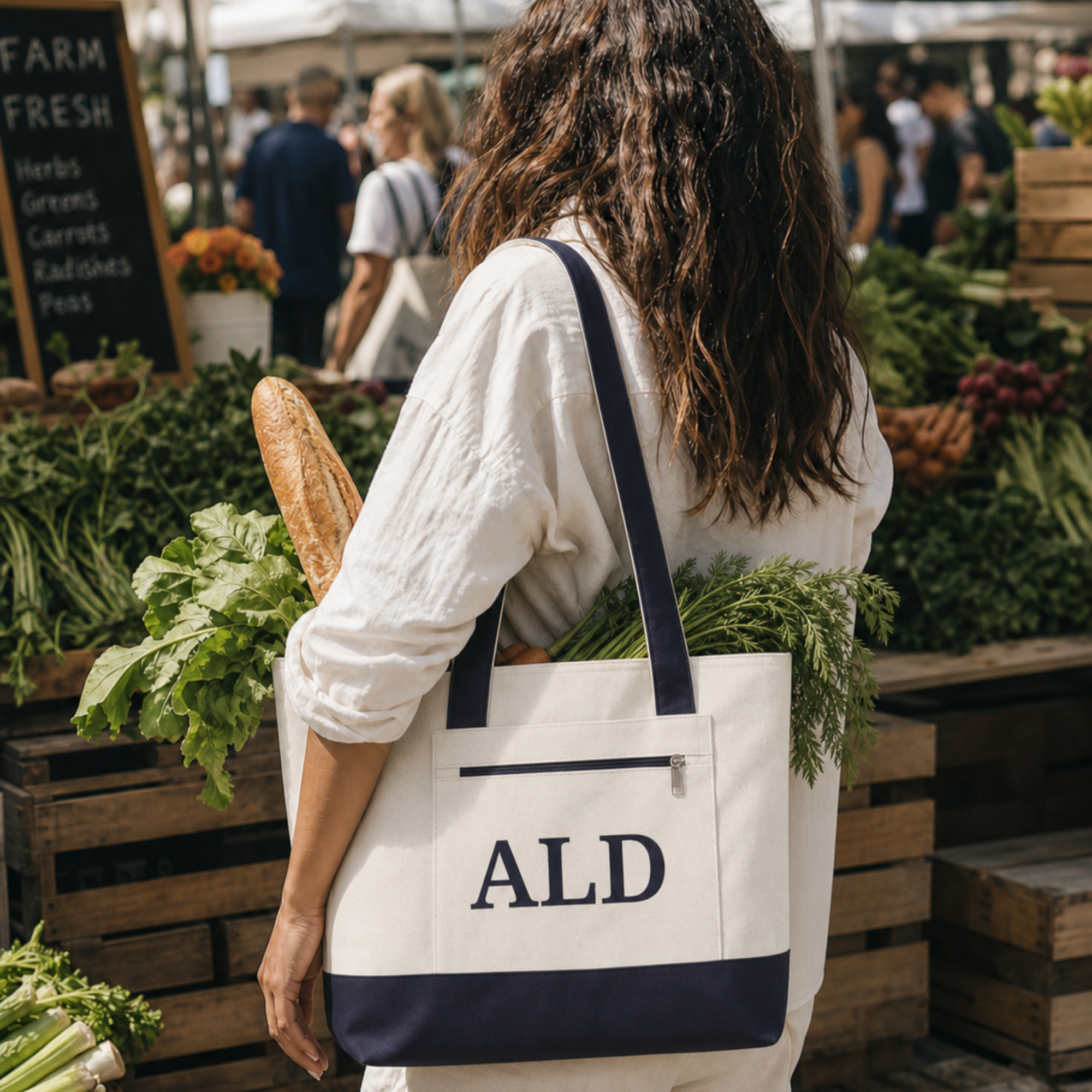 Monogram Canvas Tote Bag – Zippered Canvas Tote with Front Pocket (Personalized ALD)