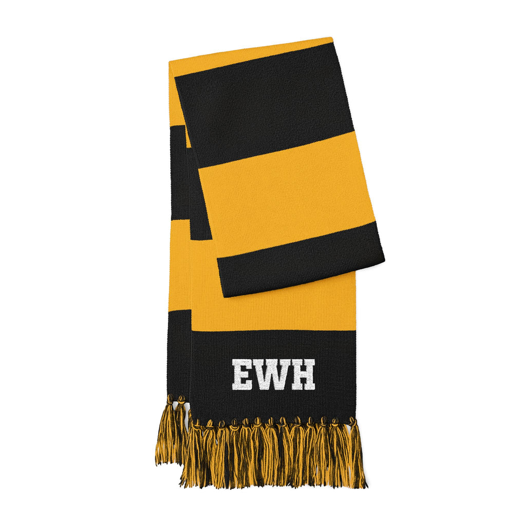Embroidered Striped Spectator Scarf — Custom Monogram Team Gameday Scarf